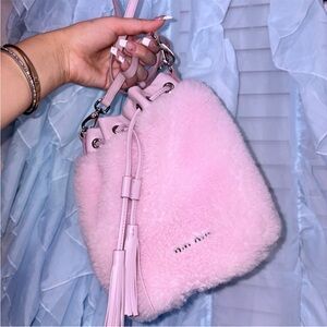 MIU MIU Pink Fur Shearling Bucket Bag